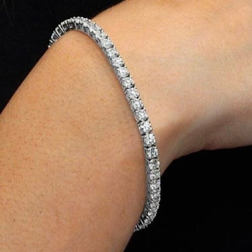 New Moissanite Diamond Tennis Bracelet 3mm 5 Ct 14K White Gold Finish Round Cut - Picture 8 of 11